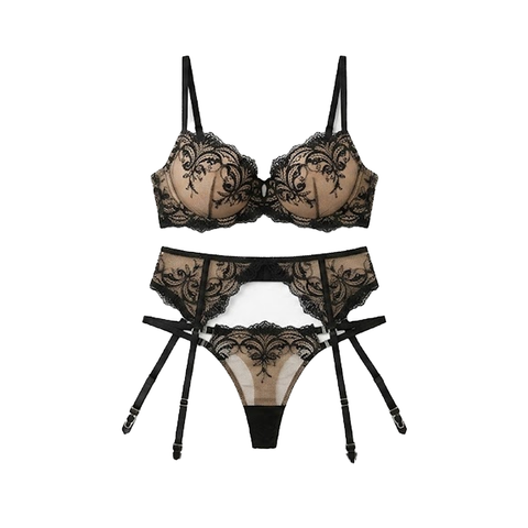 Жіночий Комплект білизни з поясом і панчохами &ldquo;Noir Lace&rdquo; (мереживо + сітка) 002 фото