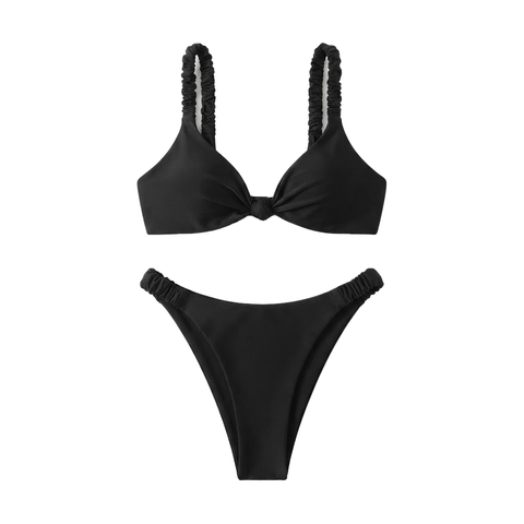 Чорний купальник бікіні з драпіруванням та вузлом &ldquo;Soft Black&rdquo; 211 фото